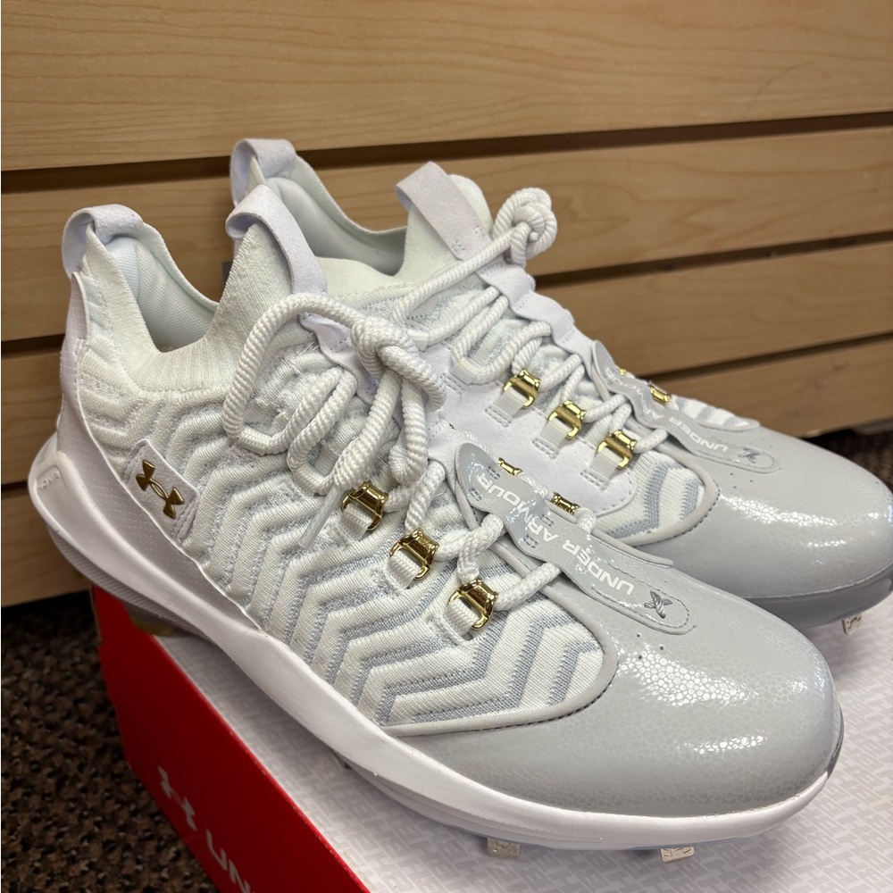 Under Armour White and Gold Cleats